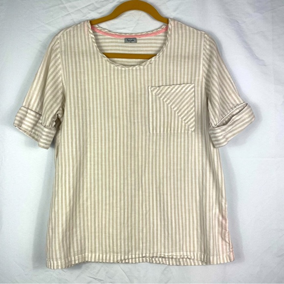 Symple NYC Linen Striped Cream Women's Top - Picture 2 of 6